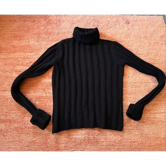 Banana Republic Sweaters - Banana Republic L Black Merino Wool Rib Turtleneck Sweater